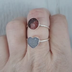 New Unique Double Sugar Druzy Drusy Silver Coated Ring.